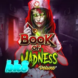 Tampilan visual slot Book of Madness Deluxe dengan tema horor rumah sakit jiwa